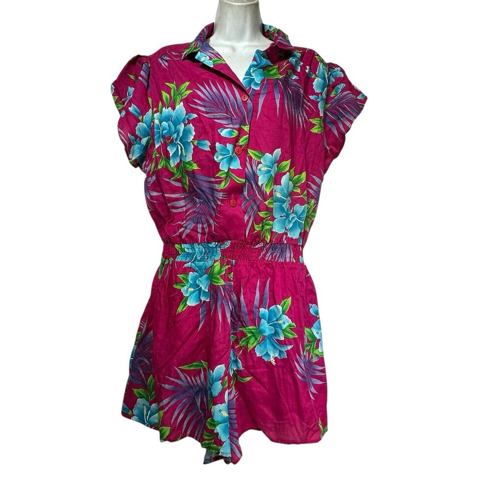Vintage Thats Right Floral Short Sleeve Pink Tropical Hawaiian Romper Size 40